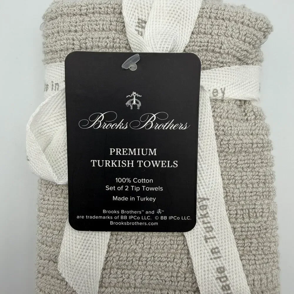 Brooks Brothers Premium Turkish Cotton Finger Tip Towels Set of 2 Taupe Gray NWT
